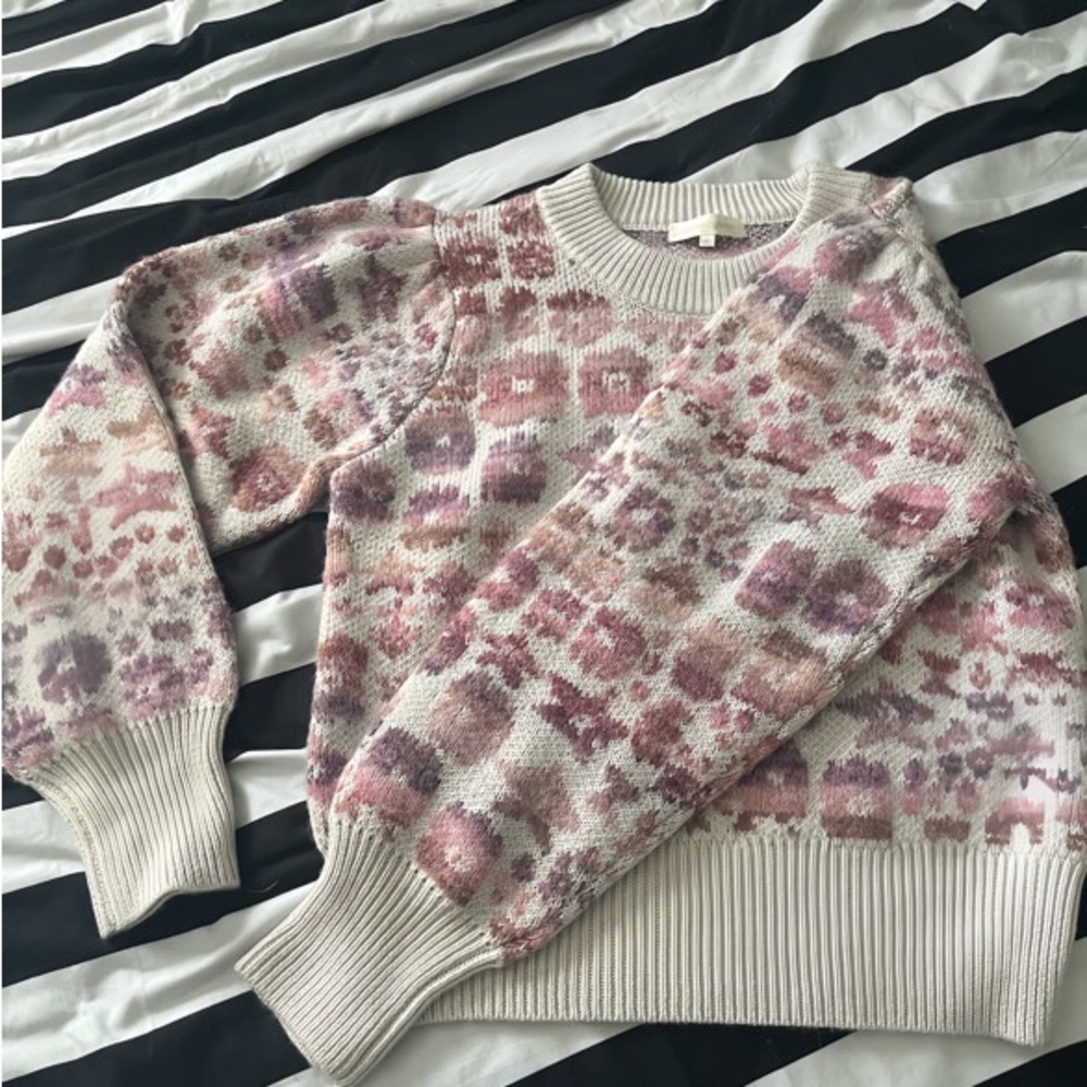 LoveShackFancy Pink and Cream Patterned Sweater